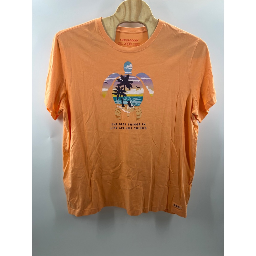 Life is Good Mens XXXL Orange Sea Turtle Beach Graphic Crusher T-Shirt Cotton